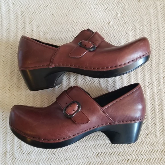 Brown Leather Dansko Mary Jane Clogs - Picture 1 of 16